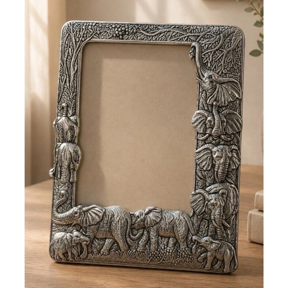 Arthur Court Safari Wildlife Elephant Picture Frame Aluminum 4x6 Photo Frame